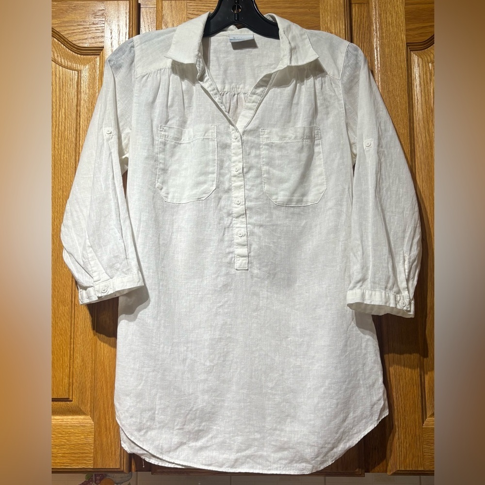 Columbia White Linen Tunic Top Women’s XS EUC